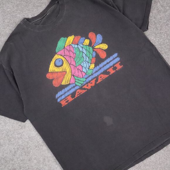 VTG 90s Hawaii Colorful Fish Single Stitch XL Black Short Sleeve T-Shirt - Picture 7 of 10